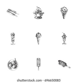 Hand Drawn Sketches Set. Collection Of Desert, Sorbet And Other Sketch Elements.