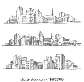 Hand drawn sketches of urban silhouettes. Vector illustration