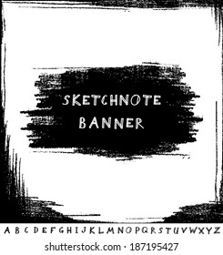 Hand drawn sketchnote banner and hatching texture with alphabet
