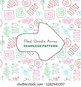 Hand Drawn Sketchy Arrows Vector Seamless Pattern. Handdrawn Artistic Vector Arrow Background or Doodle Sketch Direction Texture for Wrapper, Textile or Web Design