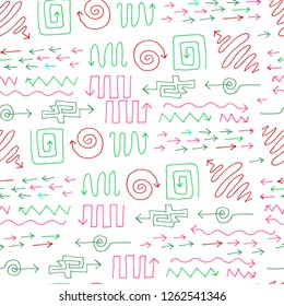Hand Drawn Sketchy Arrows Vector Seamless Pattern. Handdrawn Artistic Vector Arrow Background or Doodle Sketch Direction Texture for Wrapper, Textile or Web Design
