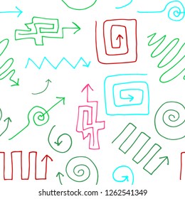 Hand Drawn Sketchy Arrows Vector Seamless Pattern. Handdrawn Artistic Vector Arrow Background or Doodle Sketch Direction Texture for Wrapper, Textile or Web Design