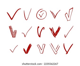 Hand drawn sketchy checkmarks. Ticks for marking progress, achievements, or choice. Education, business, planning and voting hand drawn symbols