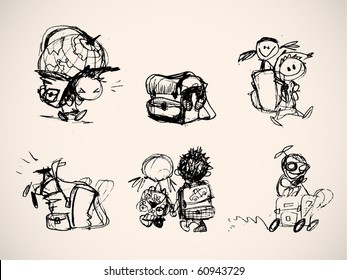 Hand Drawn Sketchy Comic Elements of Playful Children