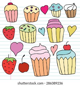 Hand Drawn Sketchy Cupcakes Doodles