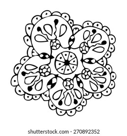 Hand Drawn Sketchy Doodles of Flowers and Swirls. Vector Illustration on White Paper Background