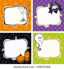 Hand drawn, sketchy, doodles Halloween frame cards. Seamless backgrounds.