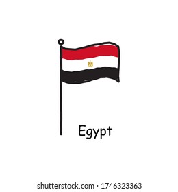 bandera de Egipto dibujada a mano en el poste de la bandera. marca de tres colores. Ilustración vectorial de material aislado en fondo blanco.