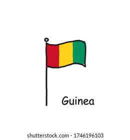 hand drawn sketchy Guinea flag on the flag pole. three color flag . Stock Vector illustration isolated on white background.