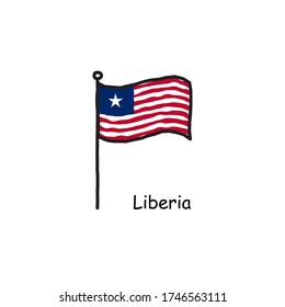 bandera de Liberia dibujada a mano en el poste de la bandera. marca de tres colores. Ilustración vectorial de material aislado en fondo blanco.