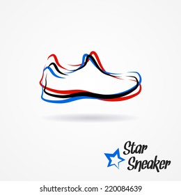 Hand drawn sketchy logo with stylized shoe and star