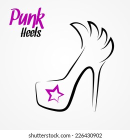 Hand drawn sketchy logo with stylized high-heeled shoe and star