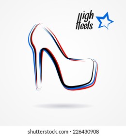 Hand drawn sketchy logo with stylized high-heeled shoe