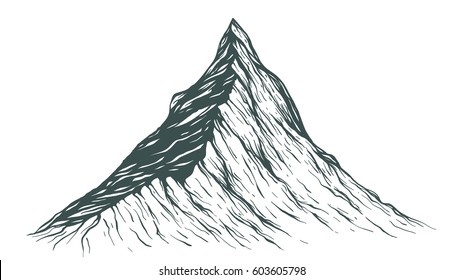 Hand drawn sketchy mountain isolated on white. Vector mountain illustration.