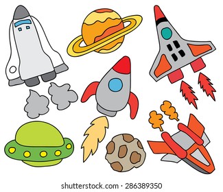 Hand Drawn Sketchy Outer Space Rocket Ship Doodles
