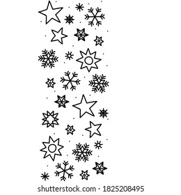 hand drawn sketchy style snowflakes monochrome snow winter holiday seamless vertical border isolated on white background