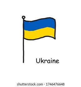 hand drawn sketchy Ukraine flag on the flag pole. two color flag . Stock Vector illustration isolated on white background.