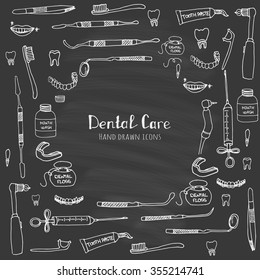 Hand drawn sketchy vector dental care icons Health symbols Medical, doctor and dentist office symbols Oral care Dentist office Tooth health Dentist instruments doodle icons Sketch Brilliant smile