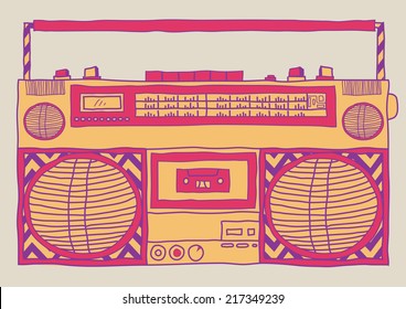 Hand drawn sketchy vintage boombox.