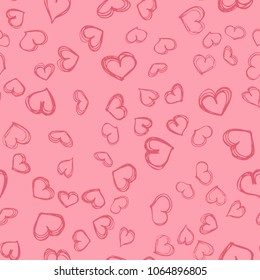 Hand drawn sketchyseamless pattern with hearts. Nice Vector graphic illustration EPS 8