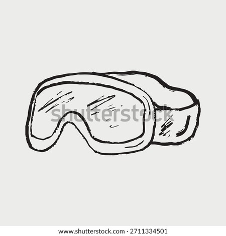 Hand drawn ski goggles with wide lens and strap. Vector sketch illustration in vintage crayon charcoal style. Ideal for winter sports gear or safety visuals, ski equipment