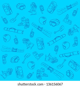 Hand drawn ski seamless pattern