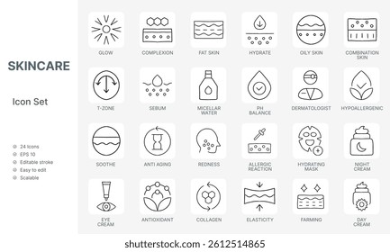 Hand drawn skin care cosmetic icons set vector