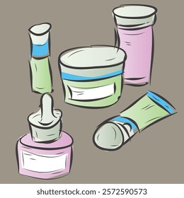 Hand drawn Skincare products Illustration