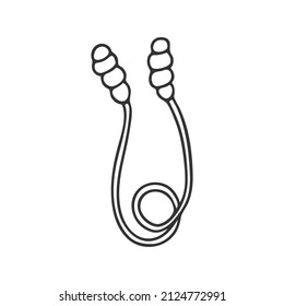 Mano dibujada saltando cuerda. En el estilo de doodle, el contorno negro aislado en el fondo blanco. Elemento lindo para tarjeta, banner de medios sociales, pegatina, impresión, decoración de sala de juegos para niños. Ilustración vectorial.