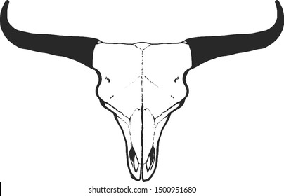 Hand drawn skull animal. Vintage vector illustration in sketch style. Boho chic element for T-shirt, poster or card design.