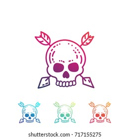 Hand drawn skull with arrows isolated on white