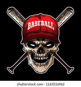 hand drawn skull for baseball logo