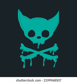 Hand drawn Skull bat. Burning skull. Trendy isolated colorful Vector illustration. Cartoon, vintage style. Poster, tattoo idea, t-shirt print, sticker, logo design template