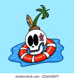 Hand drawn skull with buoy. Good for printing t-shirts, stickers, logos, tattoos, backgrounds, etc.