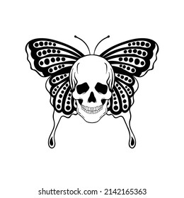 hand drawn skull butterfly doodle illustration for tattoo stickers poster etc