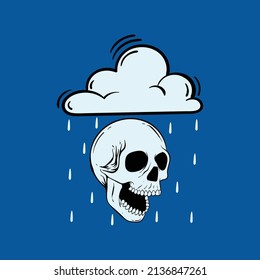 hand drawn skull cloud rain doodle illustration for tattoo stickers etc premium vector