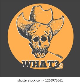 Hand drawn skull with cowboy hat vector illustration