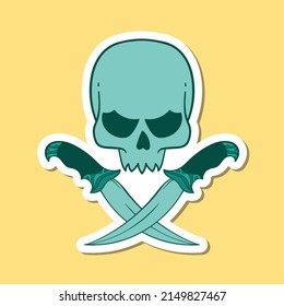 hand drawn skull with cross knife doodle illustration for tattoo stickers poster etc