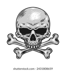 Hand drawn skull with crossbones illustration