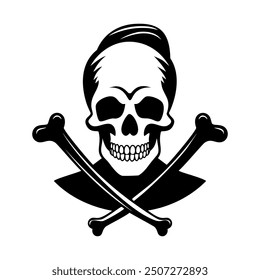Hand drawn skull and crossbones silhouette tattoo illustration
