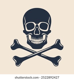 Hand drawn skull and crossbones silhouette illustration