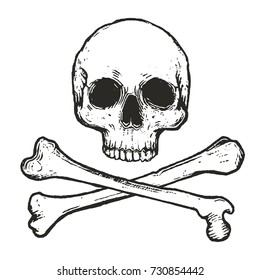 hand drawn skull and crossbones vector illustration isolated on white background