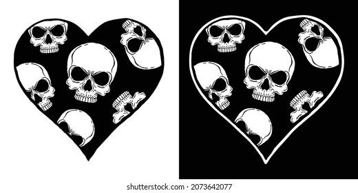 hand drawn skull design in love, for tattoo art, shirt design etc