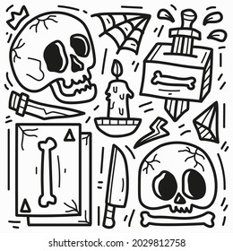 hand drawn skull doodle cartoon design