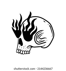 hand drawn skull fire doodle illustration for tattoo stickers poster etc