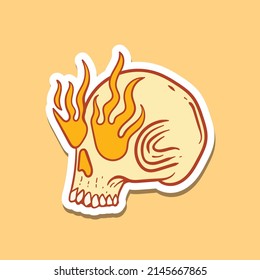 hand drawn skull fire doodle illustration for tattoo stickers poster etc