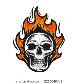 hand drawn skull fire illustration 