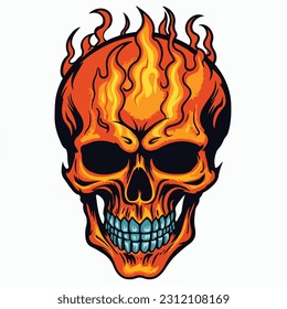 hand drawn skull fire illustration