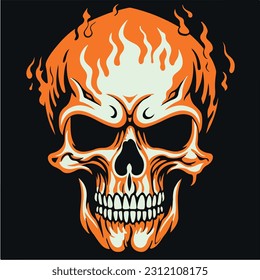 hand drawn skull fire illustration