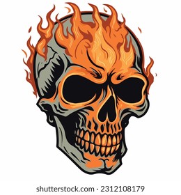 hand drawn skull fire illustration